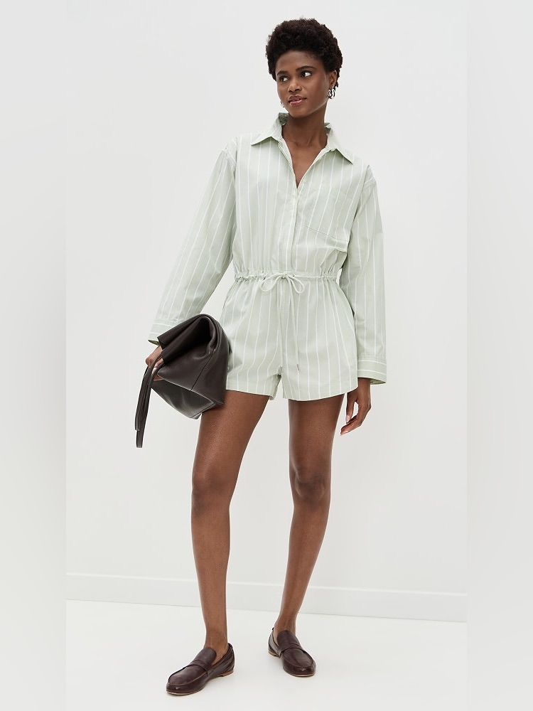 Pistola Amelie Romper- Pistachio Striped Light Green Romper Nwt Sz Med